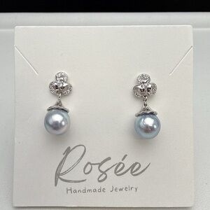 E358 S925 Stamped Akoya Sea Pearl Dangling Earrings